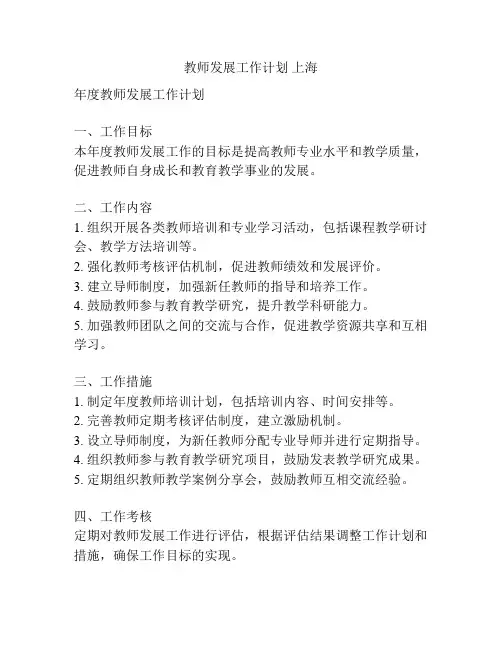 教师发展工作计划 上海