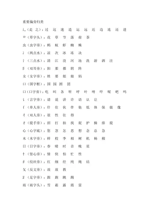 一至二年级语文重要偏旁归类