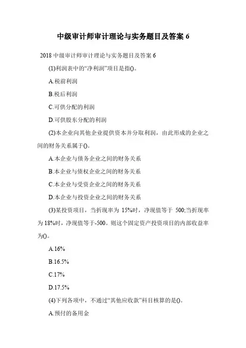 中级审计师审计理论与实务题目及答案6.doc