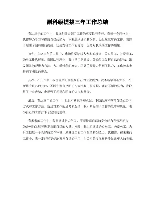 副科级提拔三年工作总结