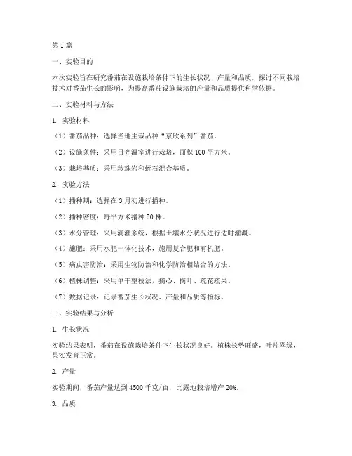 番茄设施栽培实验报告(3篇)