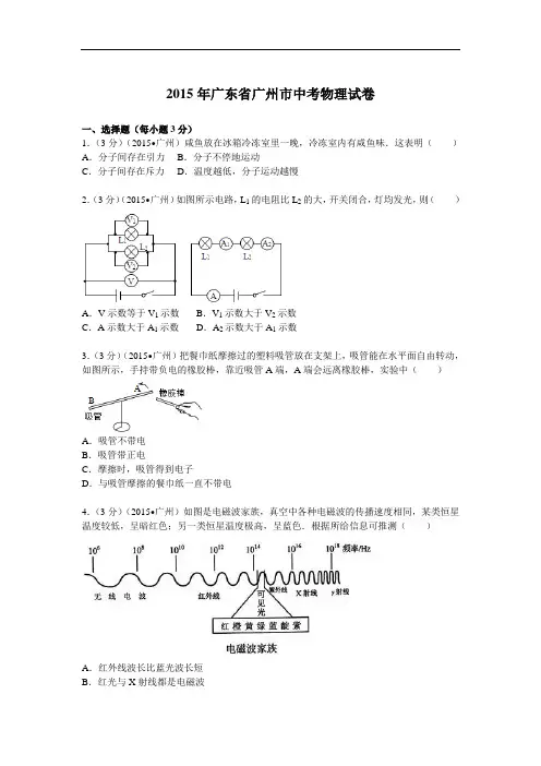 2015年广东省广州市中考物理试卷