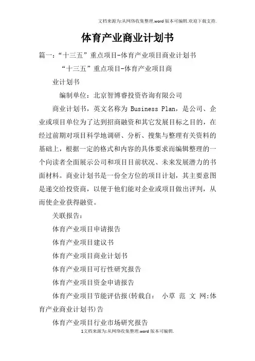 体育产业商业计划书doc