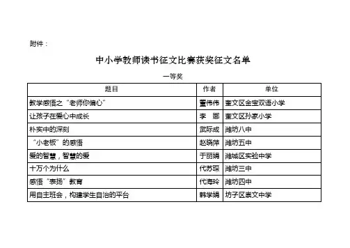 中小学教师读书征文比赛获奖征文名单