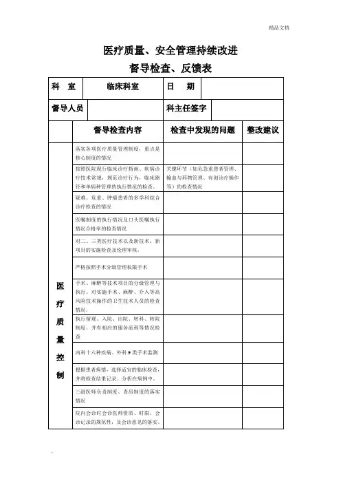 医务科督导检查表