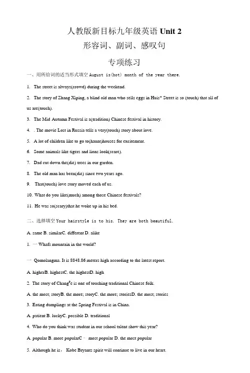 Unit 2   形容词、副词、感叹句专项练习   2022-2023学年人教版新目标英语九年级无答
