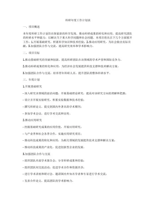 科研年度工作计划表