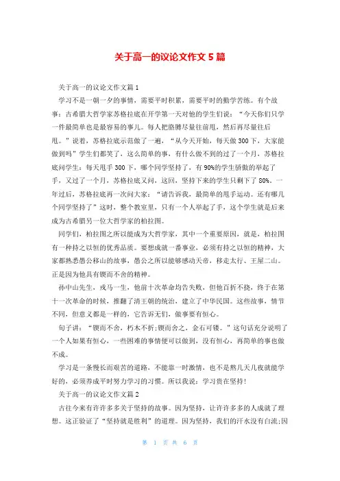关于高一的议论文作文5篇
