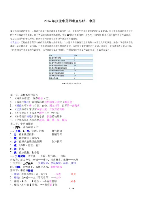 2016年执业中药师考试重点总结：中药一