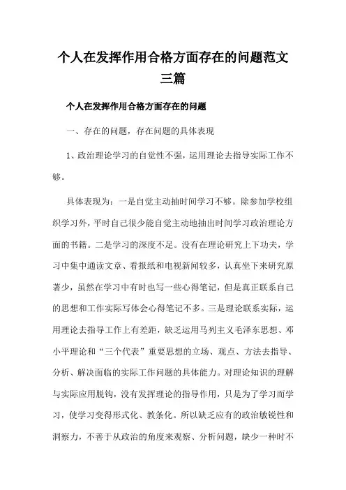 个人在发挥作用合格方面存在的问题范文三篇