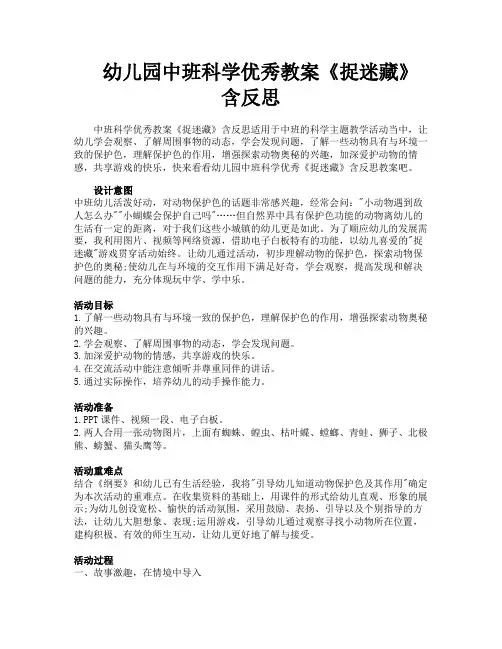 幼儿园中班科学优秀教案《捉迷藏》含反思