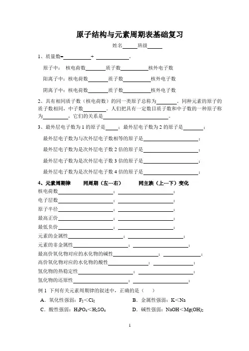 高中化学 原子结构与元素周期表基础复习