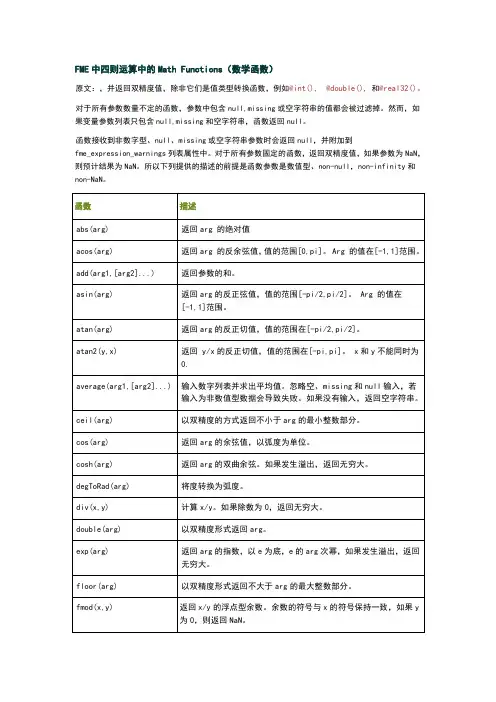 fme四则运算中数学函数mathfunctions