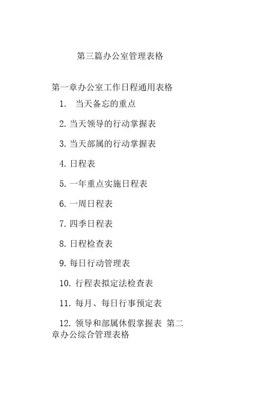 办公室管理组织表格名目