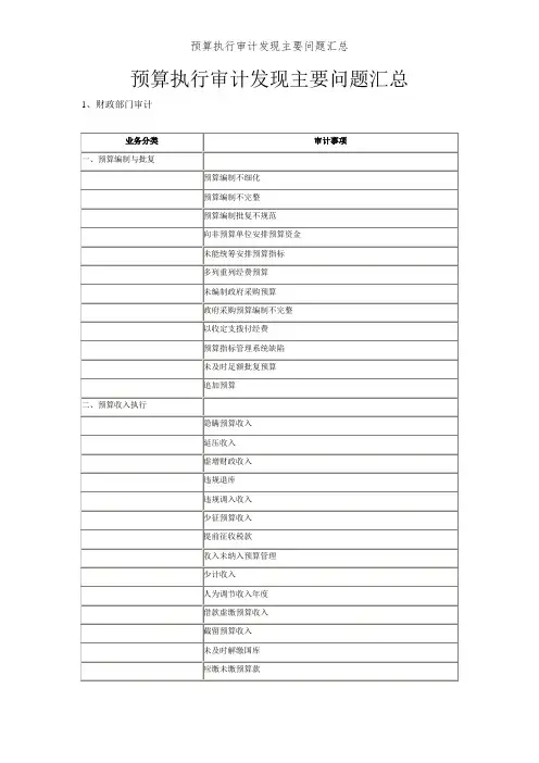 预算执行审计发现主要问题汇总