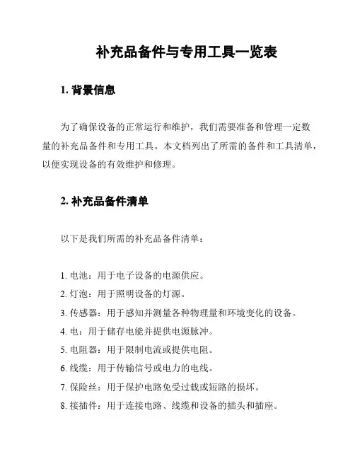 补充品备件与专用工具一览表