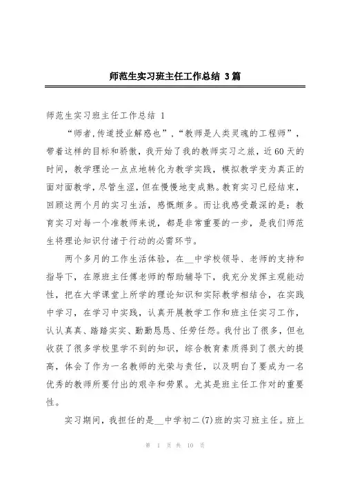 师范生实习班主任工作总结3篇