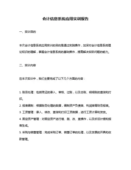 会计信息系统应用实训报告