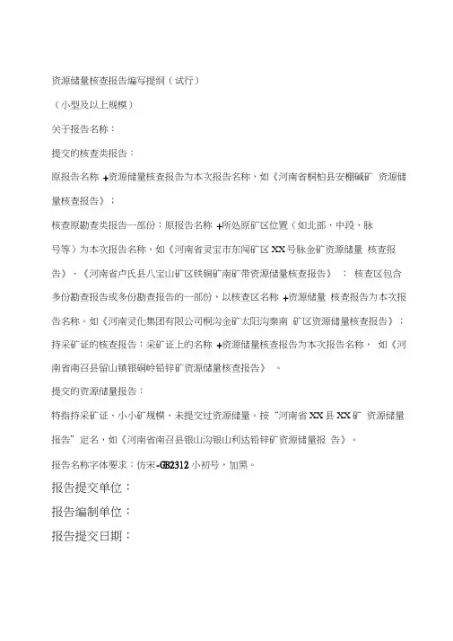 资源储量核查报告编写提纲