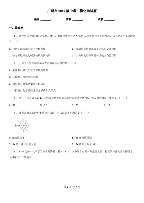 广州市2019版中考三模化学试题