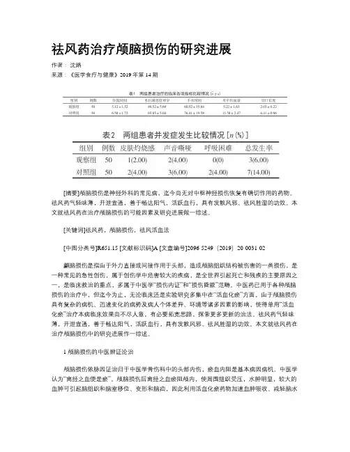 祛风药治疗颅脑损伤的研究进展