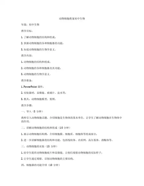 动物细胞教案初中生物