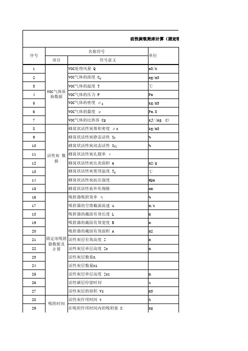 VOC活性炭吸附设计计算表