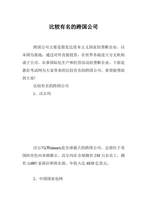 比较有名的跨国公司