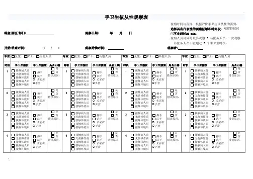 最新手卫生依从性正确性观察表