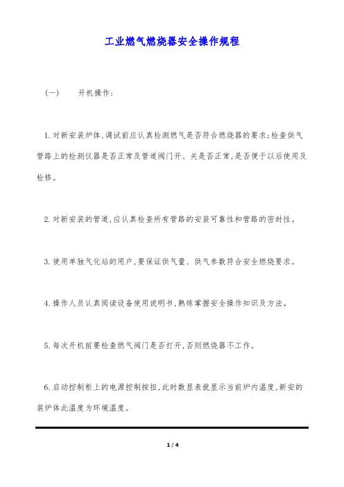 工业燃气燃烧器安全操作规程(标准版)