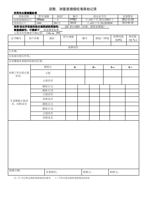 读数﹑测量显微镜校准原始记录