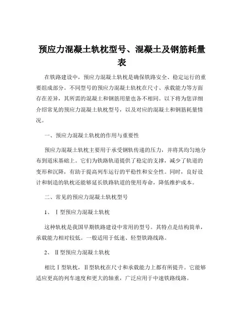 预应力混凝土轨枕型号、混凝土及钢筋耗量表