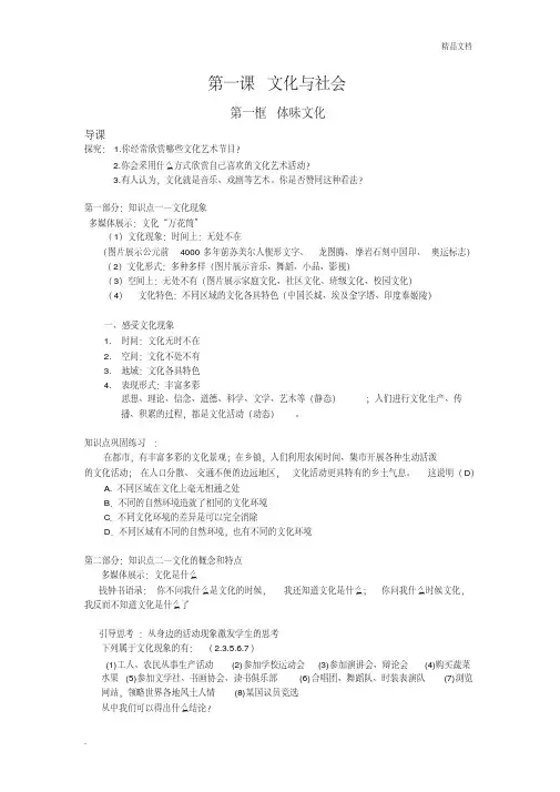高中政治必修三文化生活第一课第一框《体味文化》讲稿