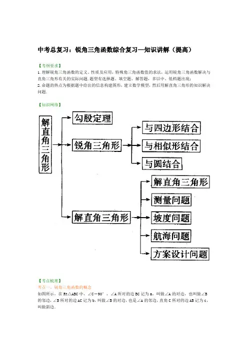 华东师大初中数学中考总复习锐角三角函数综合复习 知识讲解提高精选