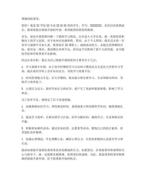 留级升级申请书