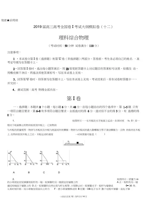 2019届高三高考物理全国卷Ⅰ考试大纲模拟卷(十二)含详细答案解析