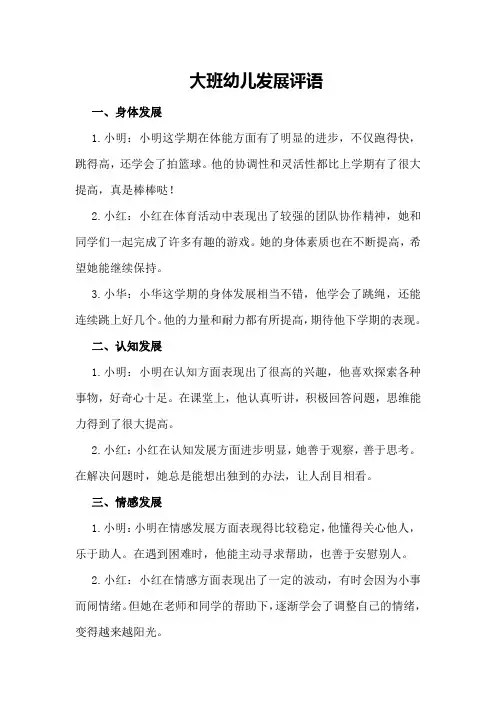 大班幼儿发展评语