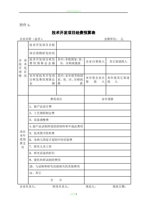 技术开发项目经费预算表