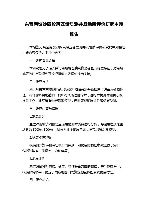 东营南坡沙四段薄互储层测井及地质评价研究中期报告