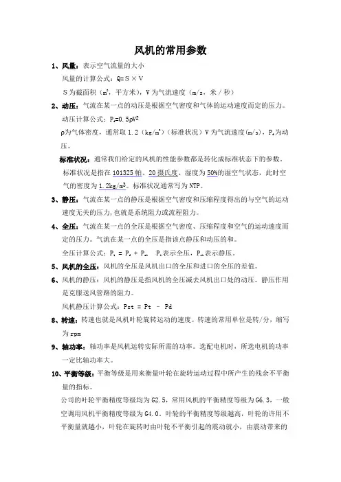 风机常用参数