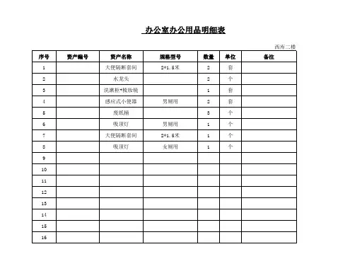 办公室办公用品明细表