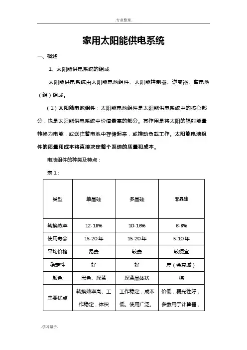 家用太阳能供电系统方案