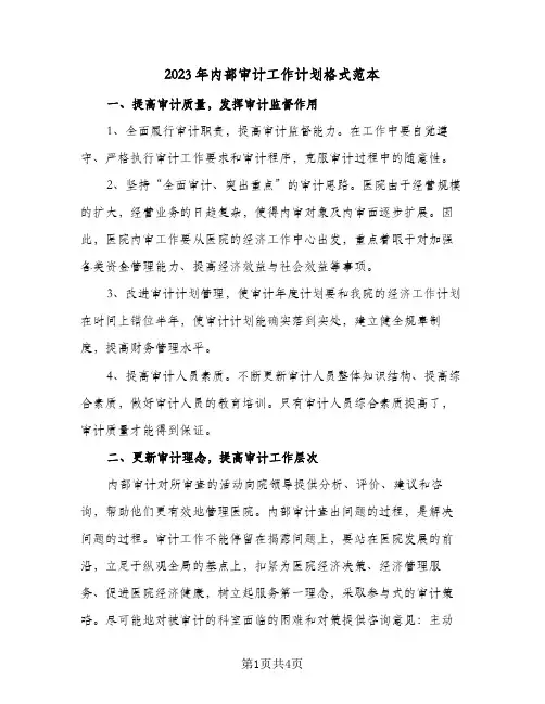 2023年内部审计工作计划格式范本(2篇)