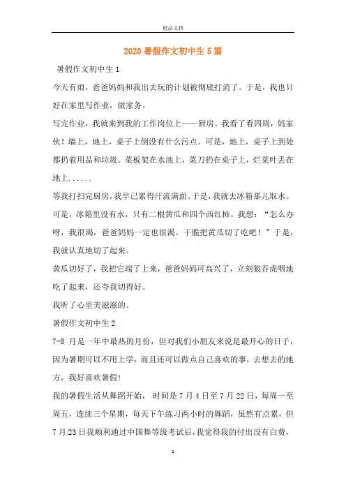 2020暑假作文初中生5篇