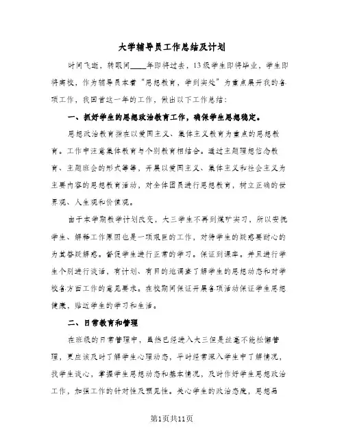 大学辅导员工作总结及计划（4篇）