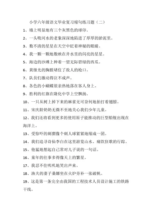 小学六年级语文毕业复习缩句练习题(二)