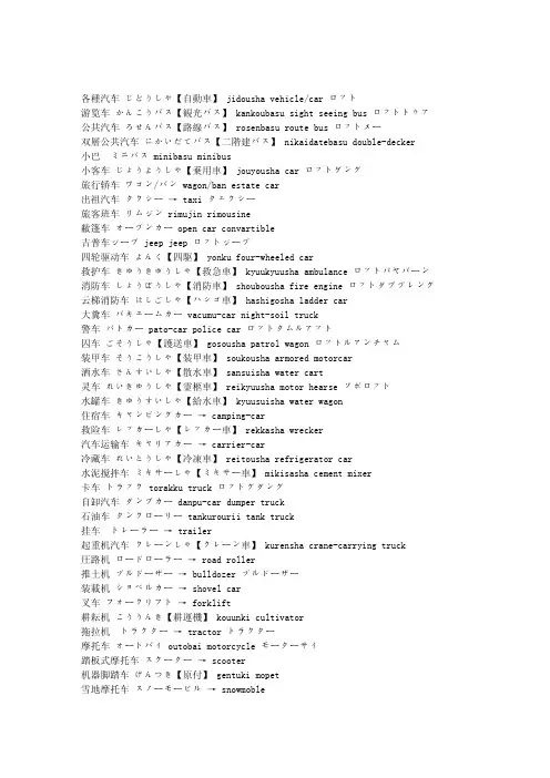 日语词汇分类--汽车和交通工具