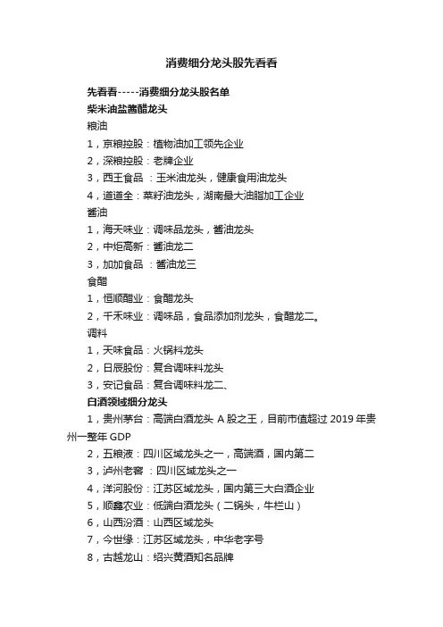 消费细分龙头股先看看