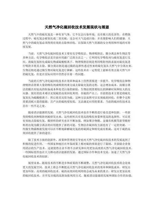 天然气净化硫回收技术发展现状与展望