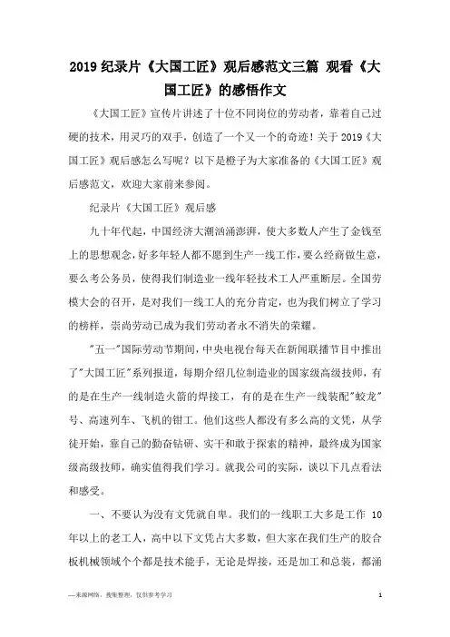 2019纪录片《大国工匠》观后感范文三篇 观看《大国工匠》的感悟作文